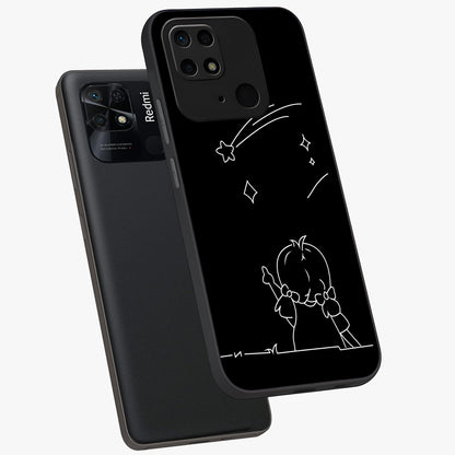 Line Art Girl With Shooting Stars Glass Case displayed in angled mockup highlighting elegant line art design with dreamy star aesthetic.