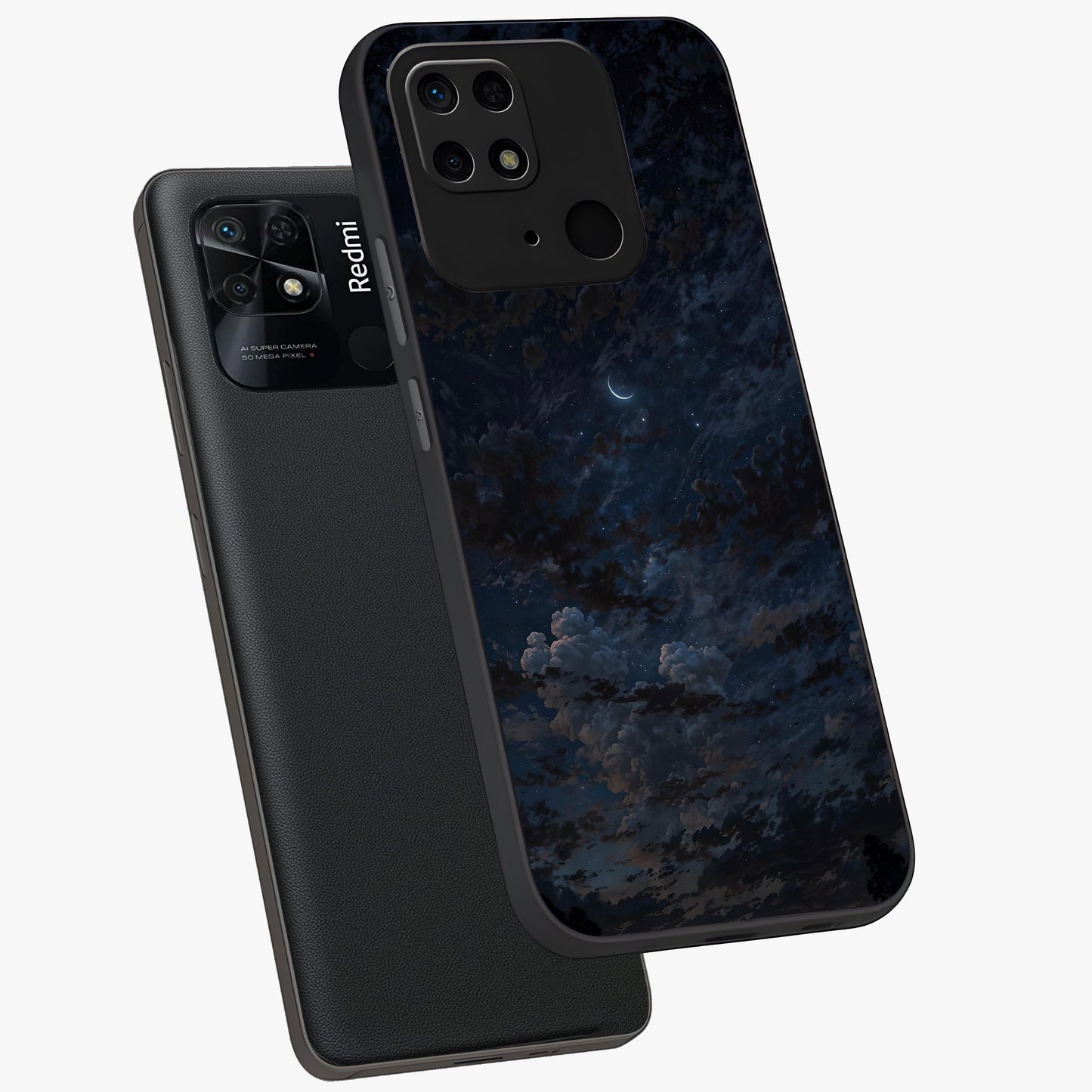 Lunar Veil Silence Glass Case displayed in angled mockup highlighting soft lunar design with peaceful celestial aesthetic.