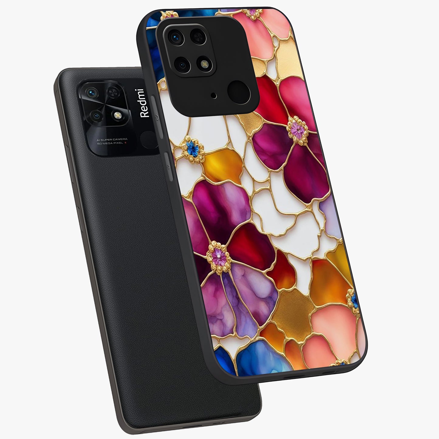 Marble Flower Pattern Glass Case displayed in angled mockup highlighting elegant marble floral design with modern aesthetic.