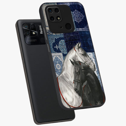 Midnight Stallion Blues Glass Case displayed in angled mockup highlighting powerful stallion illustration with deep midnight tones.