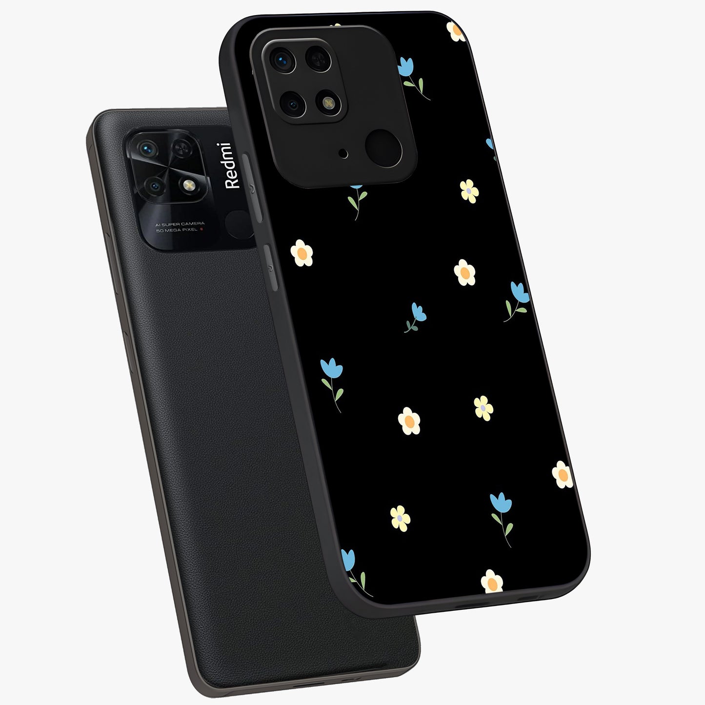 Minimal Petal Whispers Glass Case displayed in angled mockup highlighting delicate petal design with clean minimal aesthetic.