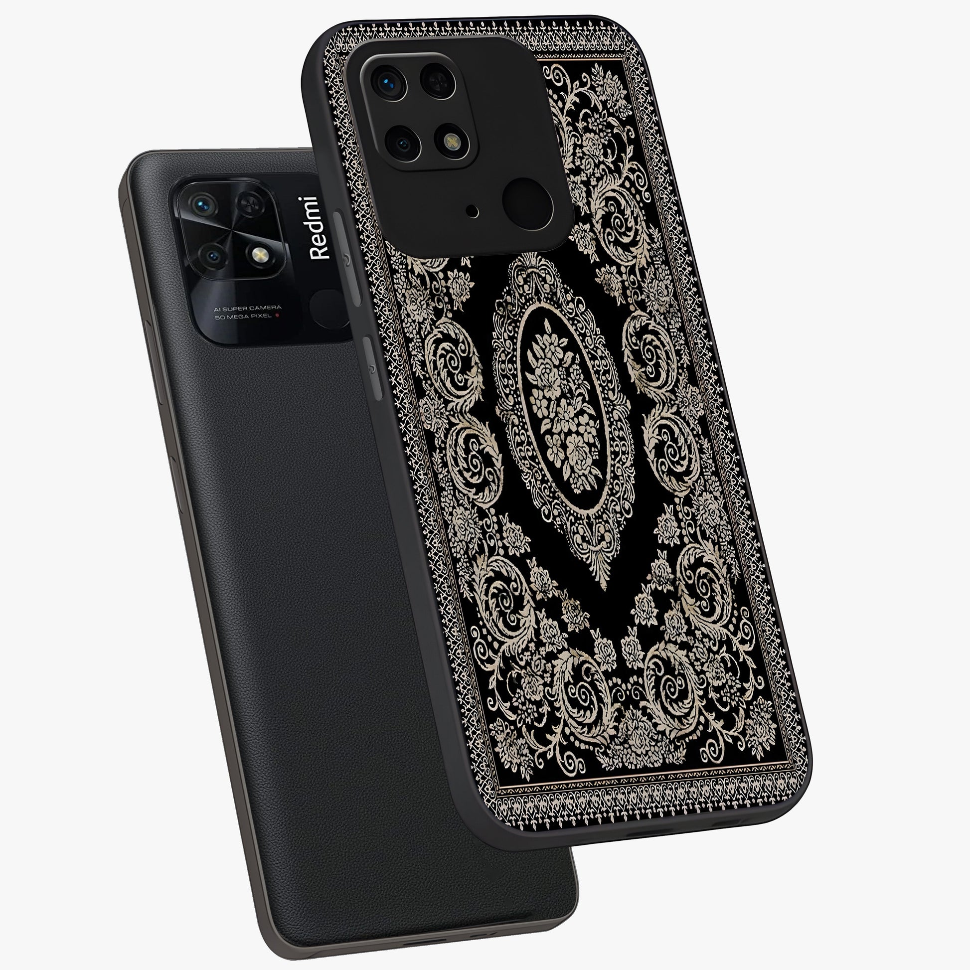 Noir Bloom Elegance Glass Case displayed in angled mockup highlighting refined flower design with stylish noir aesthetic.