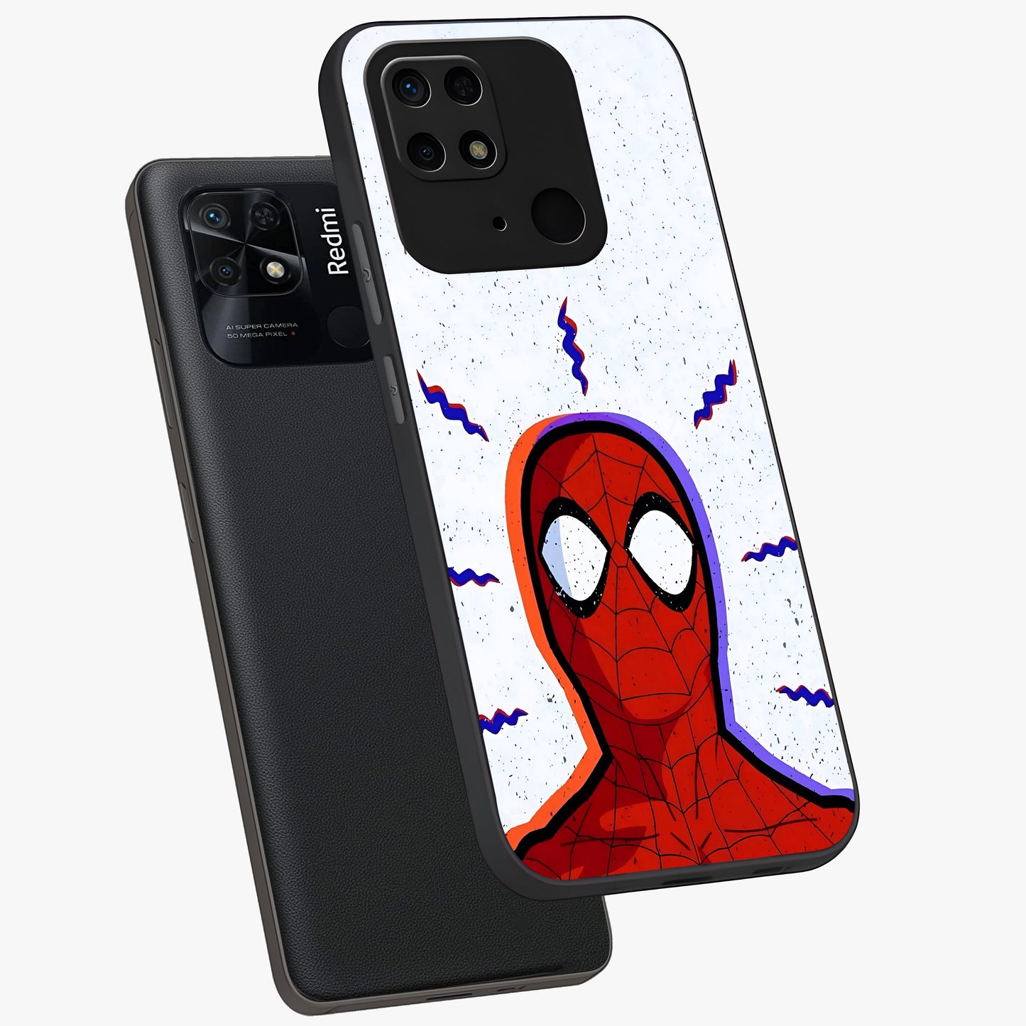 Omg Spiderman Glass Case displayed in angled mockup highlighting dynamic hero illustration with action comic aesthetic.