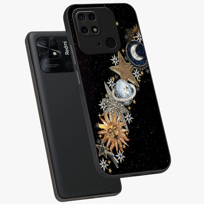 Pearls Universe Object Glass Case displayed in angled mockup highlighting celestial pearl design with dreamy aesthetic.