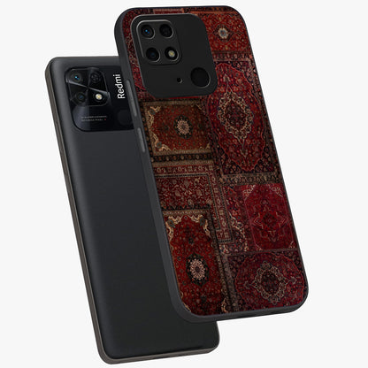 Persian Velvet Tale Glass Case displayed in angled mockup highlighting ornate textile inspired design with royal aesthetic.