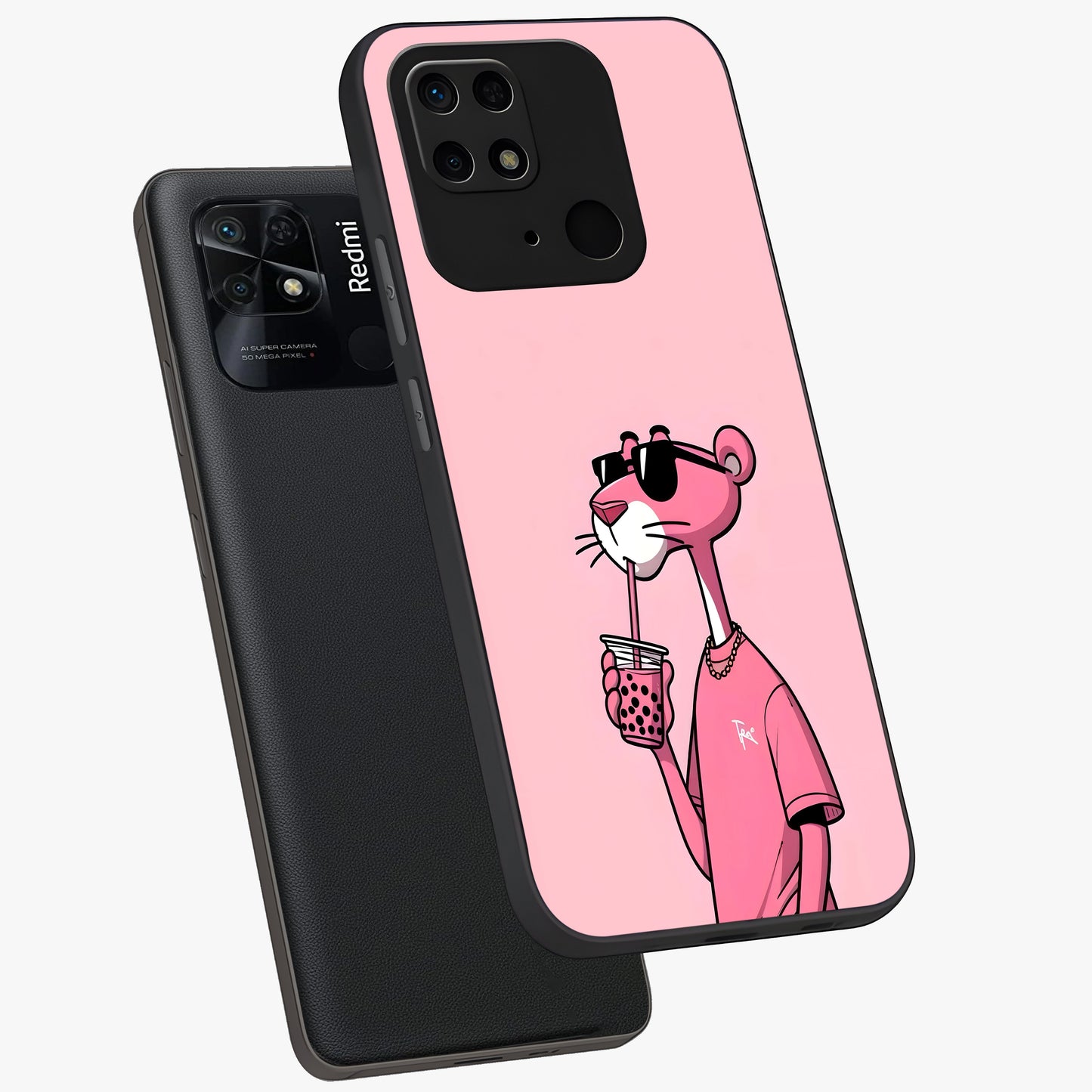 Pink Panther Glass Case displayed in angled mockup highlighting playful cartoon character design with vibrant pink aesthetic.