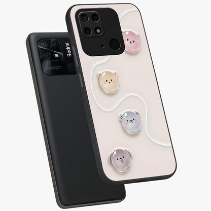 Puffy Face Parade Glass Case displayed in angled mockup highlighting playful cartoon face design with fun aesthetic.