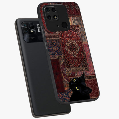 Regal Magic Cat Apple Glass Case displayed in angled mockup highlighting whimsical feline design with fantasy aesthetic.