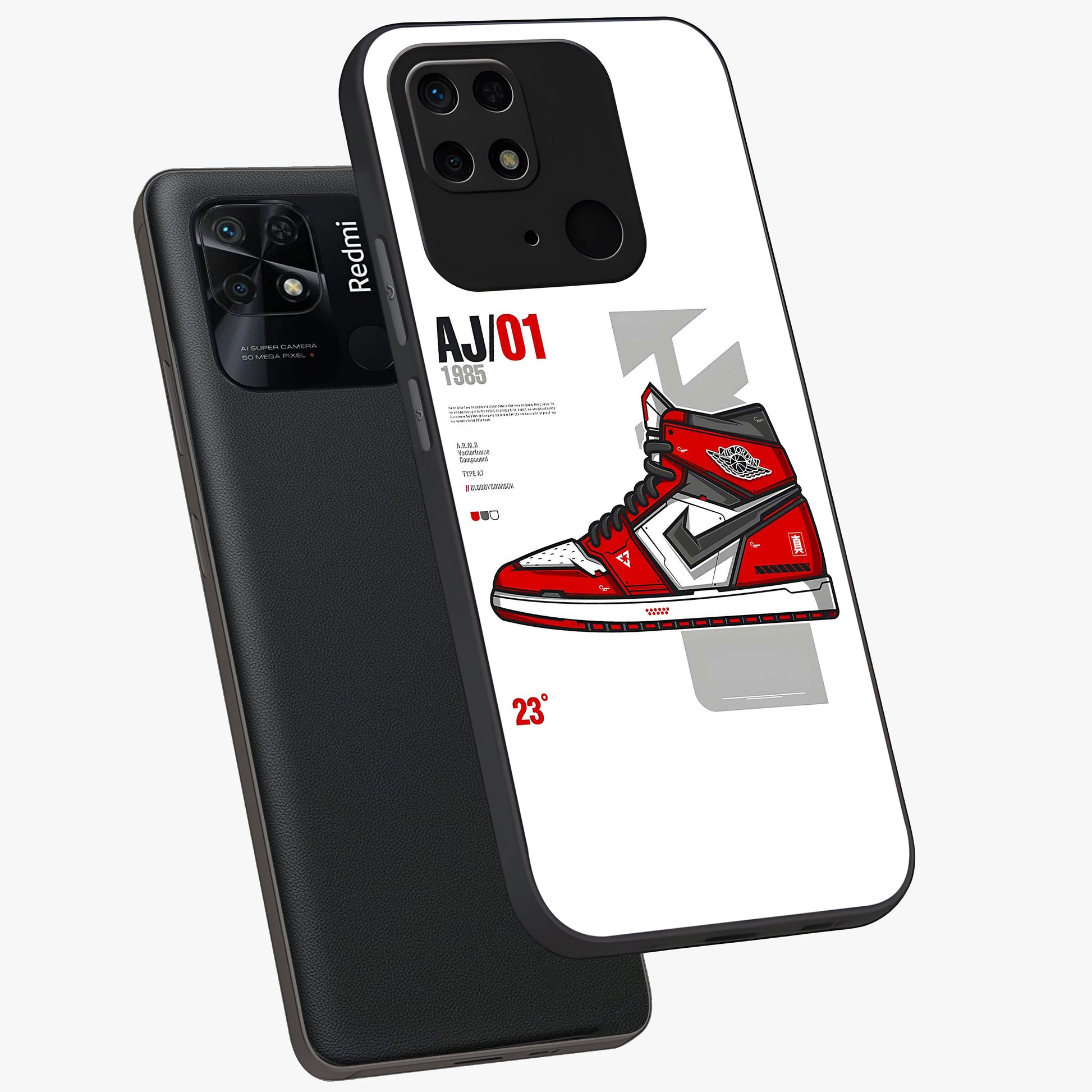 Retro Sneaker Blueprint Glass Case displayed in angled mockup highlighting detailed shoe design with sporty retro aesthetic.