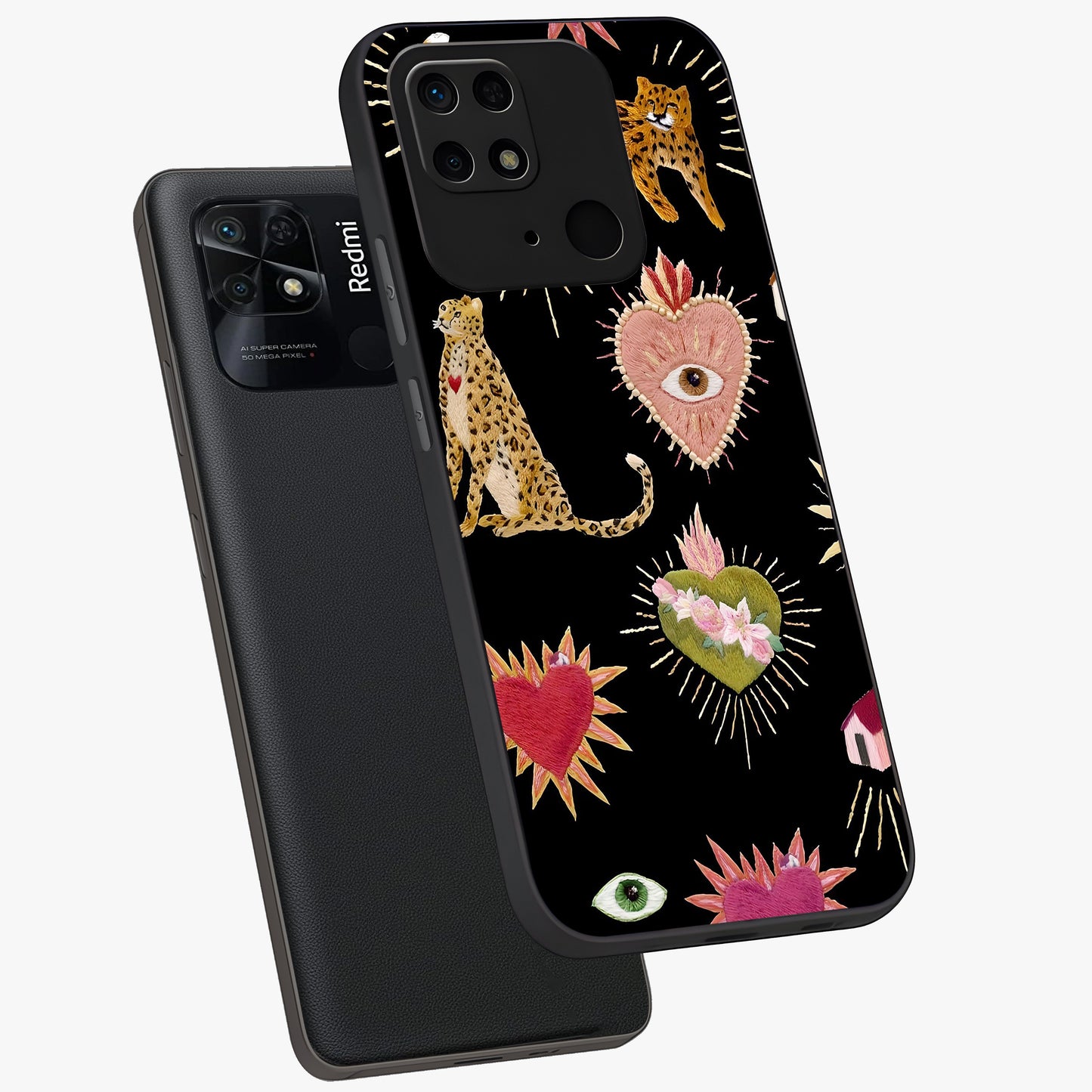 Sacred Jungle Heart Glass Case displayed in angled mockup highlighting lush tropical design with natural aesthetic style.