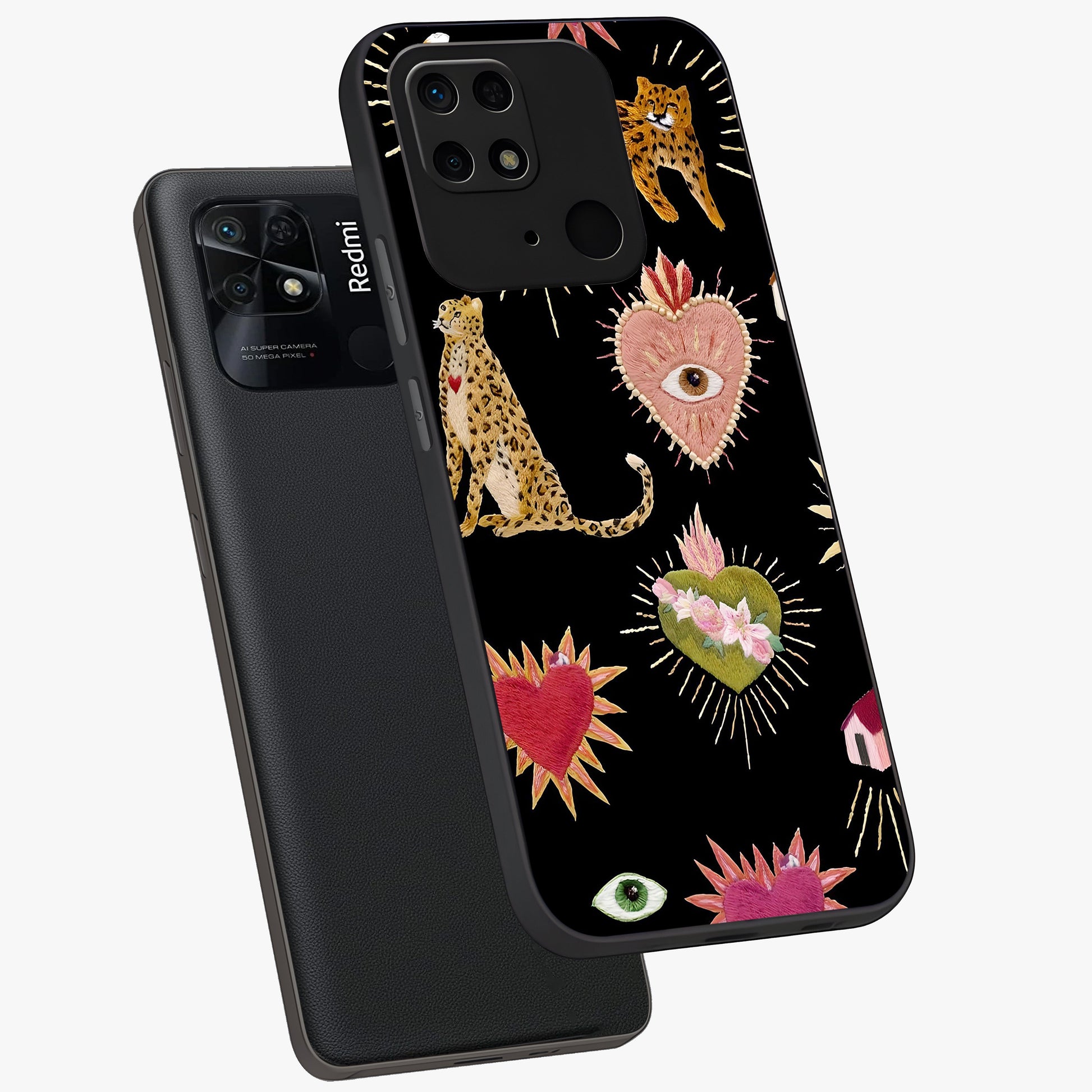 Sacred Jungle Heart Glass Case displayed in angled mockup highlighting lush tropical design with natural aesthetic style.