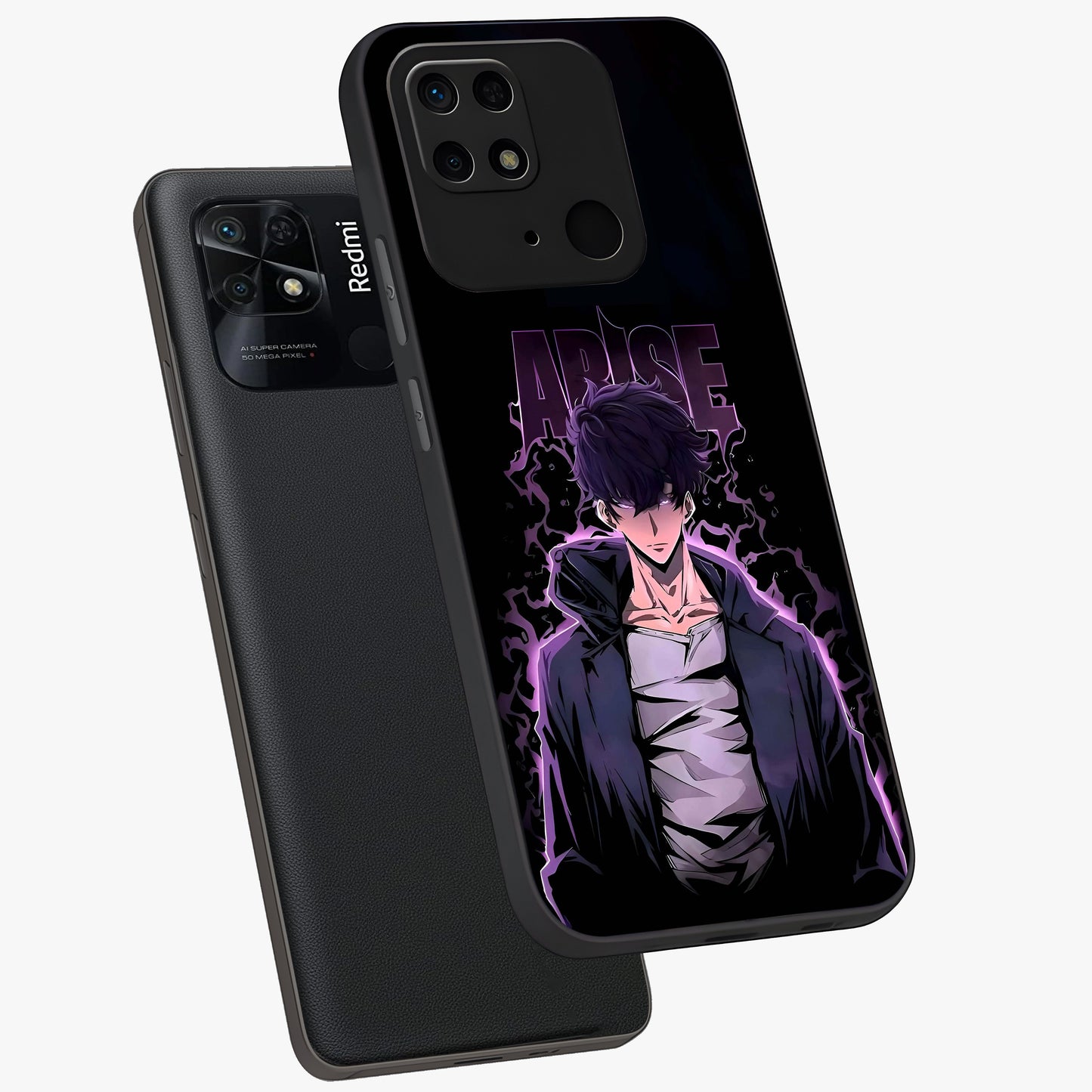 Shadow Monarch Awakening Glass Case displayed in angled mockup highlighting dramatic shadow warrior design with fantasy aesthetic.