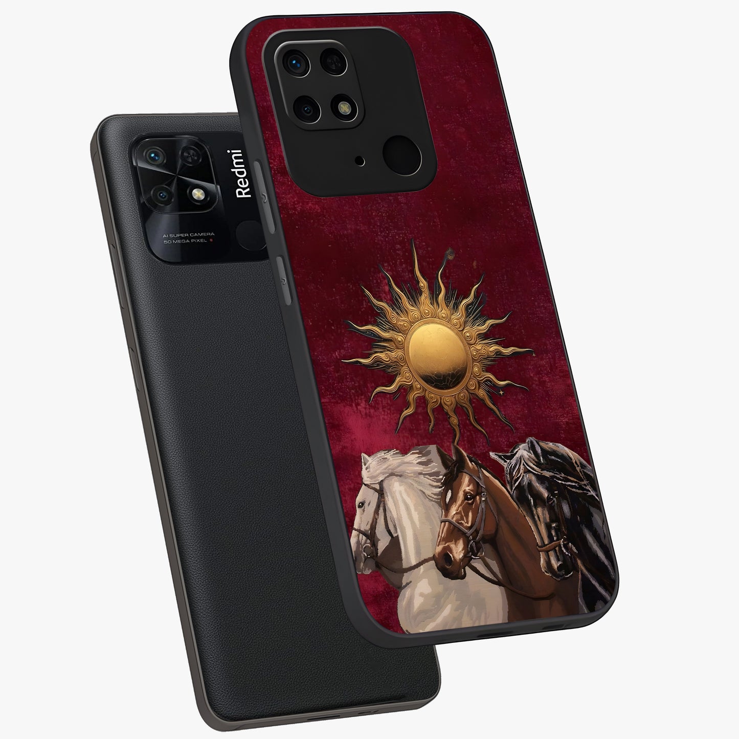 Solar Riders Glass Case displayed in angled mockup highlighting powerful rider illustration with radiant solar aesthetic.