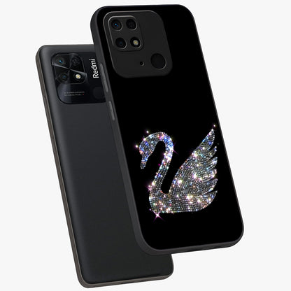 Starlit Swan Grace Glass Case displayed in angled mockup highlighting elegant swan illustration with dreamy celestial aesthetic.
