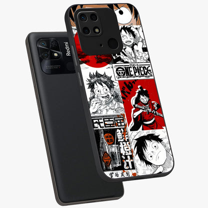 Strawhat Chaos Panels Glass Case displayed in angled mockup highlighting vibrant anime collage design with action aesthetic.