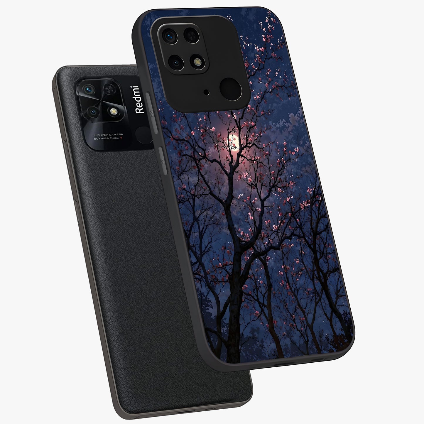 Twilight Sakura Serenade Glass Case displayed in angled mockup highlighting delicate sakura flower design with dreamy aesthetic.