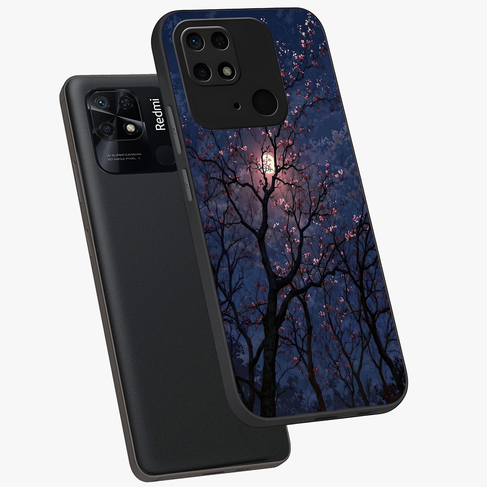 Twilight Sakura Serenade Glass Case displayed in angled mockup highlighting delicate sakura flower design with dreamy aesthetic.