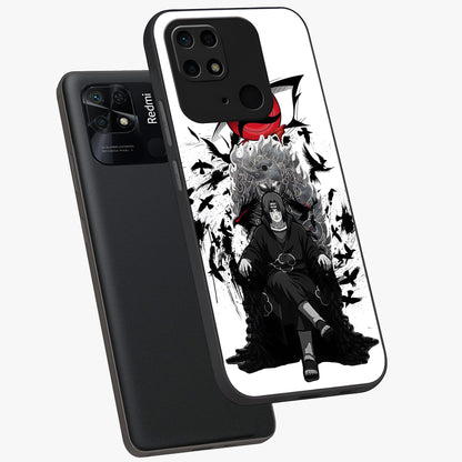 Uchiha Shadow Throne Glass Case displayed in angled mockup highlighting glowing aquatic design with celestial aesthetic.