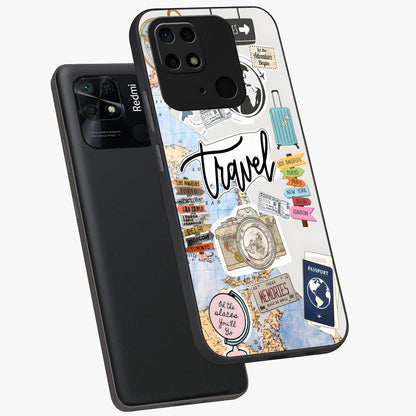 Wanderlust Journal Glass Case displayed in angled mockup highlighting adventure themed design with aesthetic travel vibe.