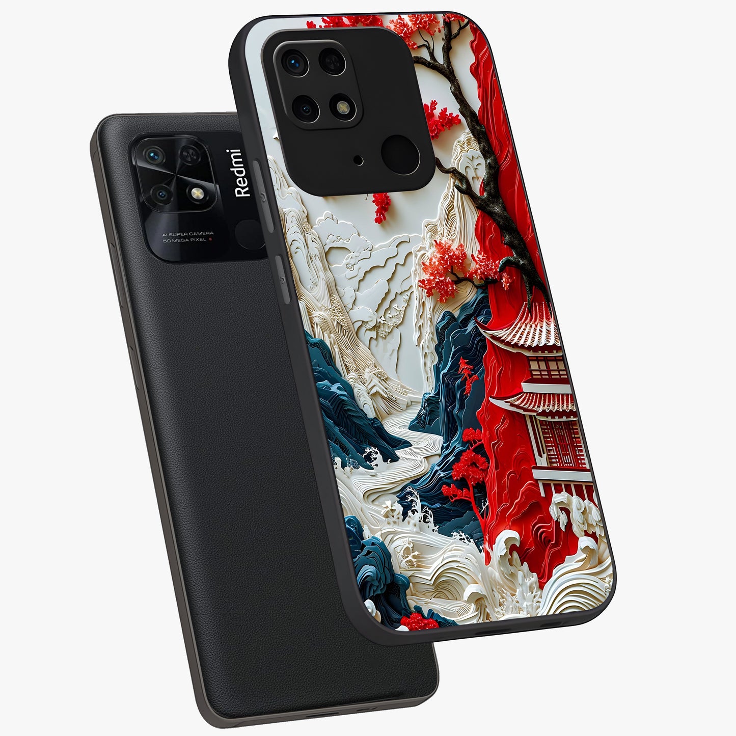 Whispers Of Sakura Waves Glass Case displayed in angled mockup highlighting flowing sakura design with soft floral aesthetic.