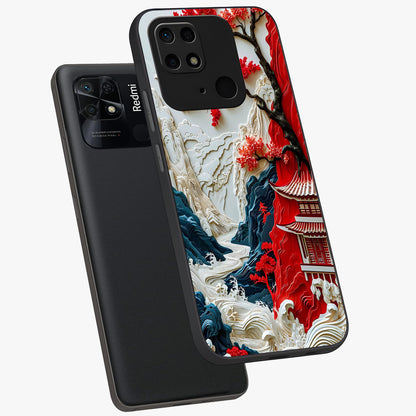 Whispers Of Sakura Waves Glass Case displayed in angled mockup highlighting flowing sakura design with soft floral aesthetic.