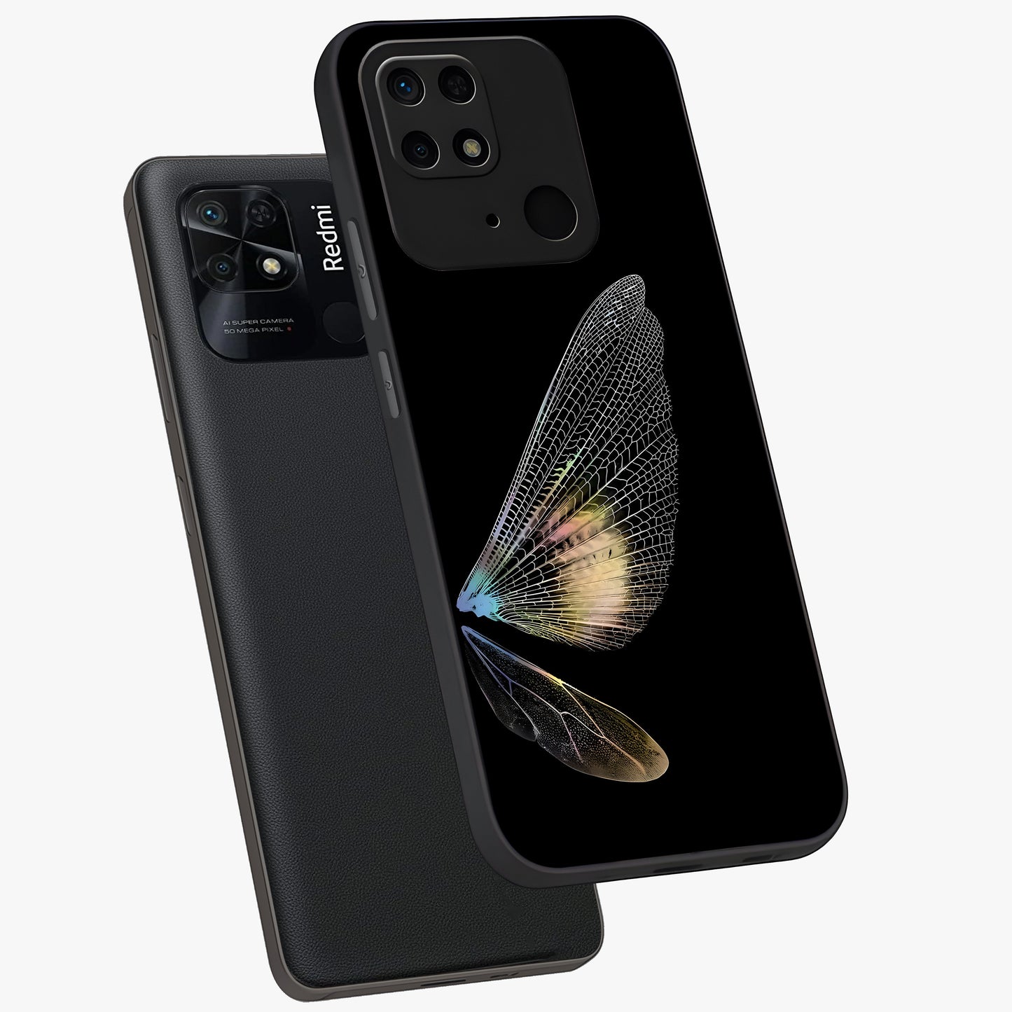 Whispers Of Wings Glass Case displayed in angled mockup highlighting soft feather design with celestial aesthetic style.