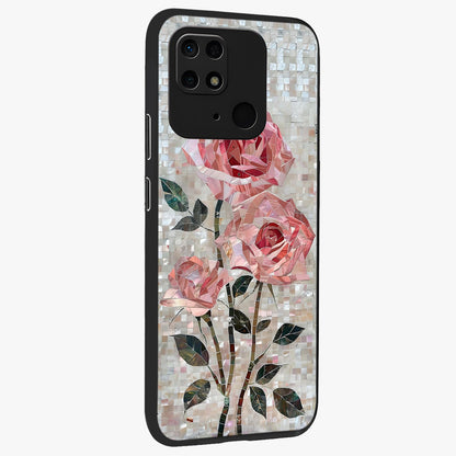 Blush Mosaic Bloom Glass Case upright view showcasing decorative floral mosaic artwork with stylish modern aesthetic.