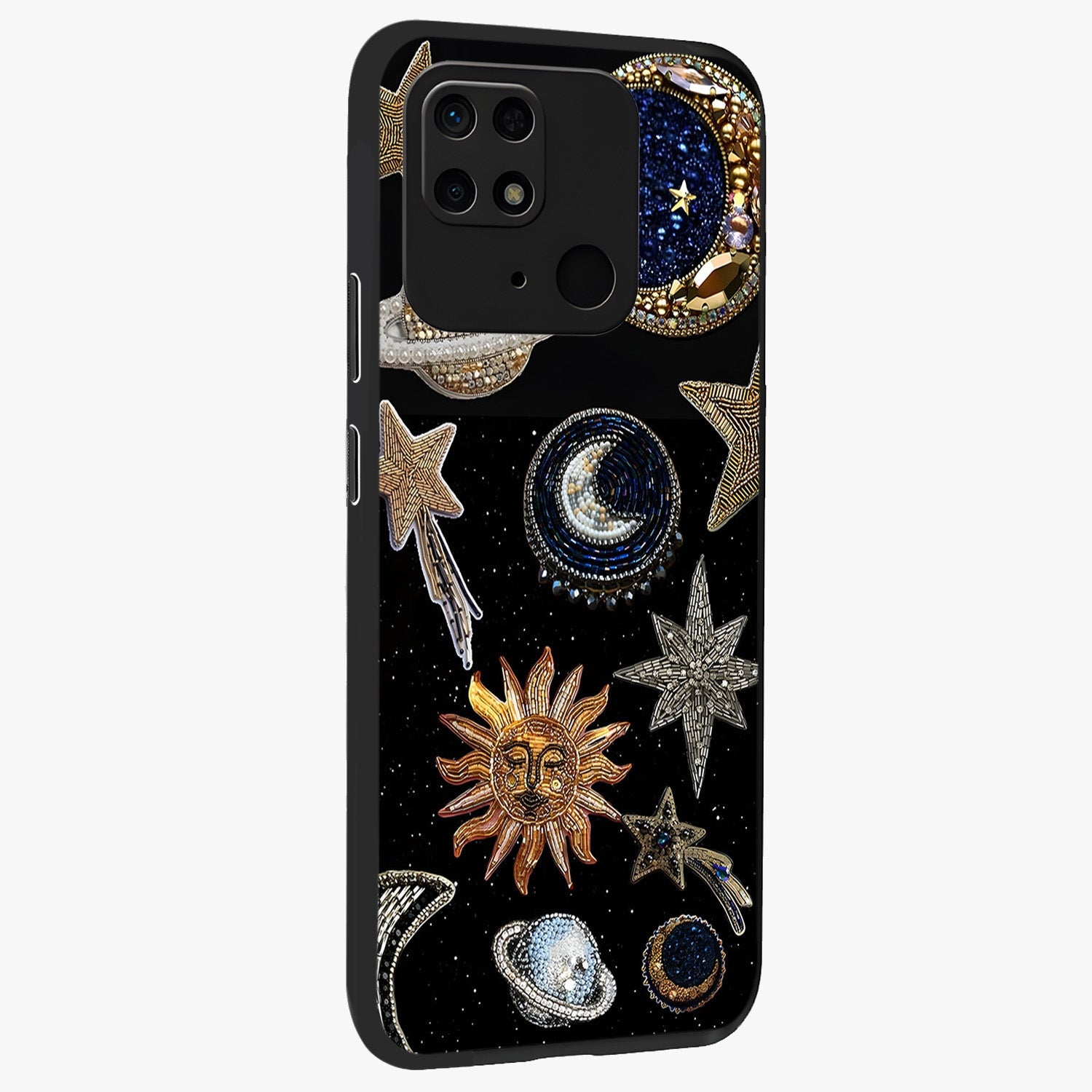 Celestial Gem Constellations Glass Case upright view showcasing cosmic constellation artwork with celestial aesthetic style.