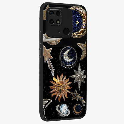 Celestial Gem Constellations Glass Case upright view showcasing cosmic constellation artwork with celestial aesthetic style.