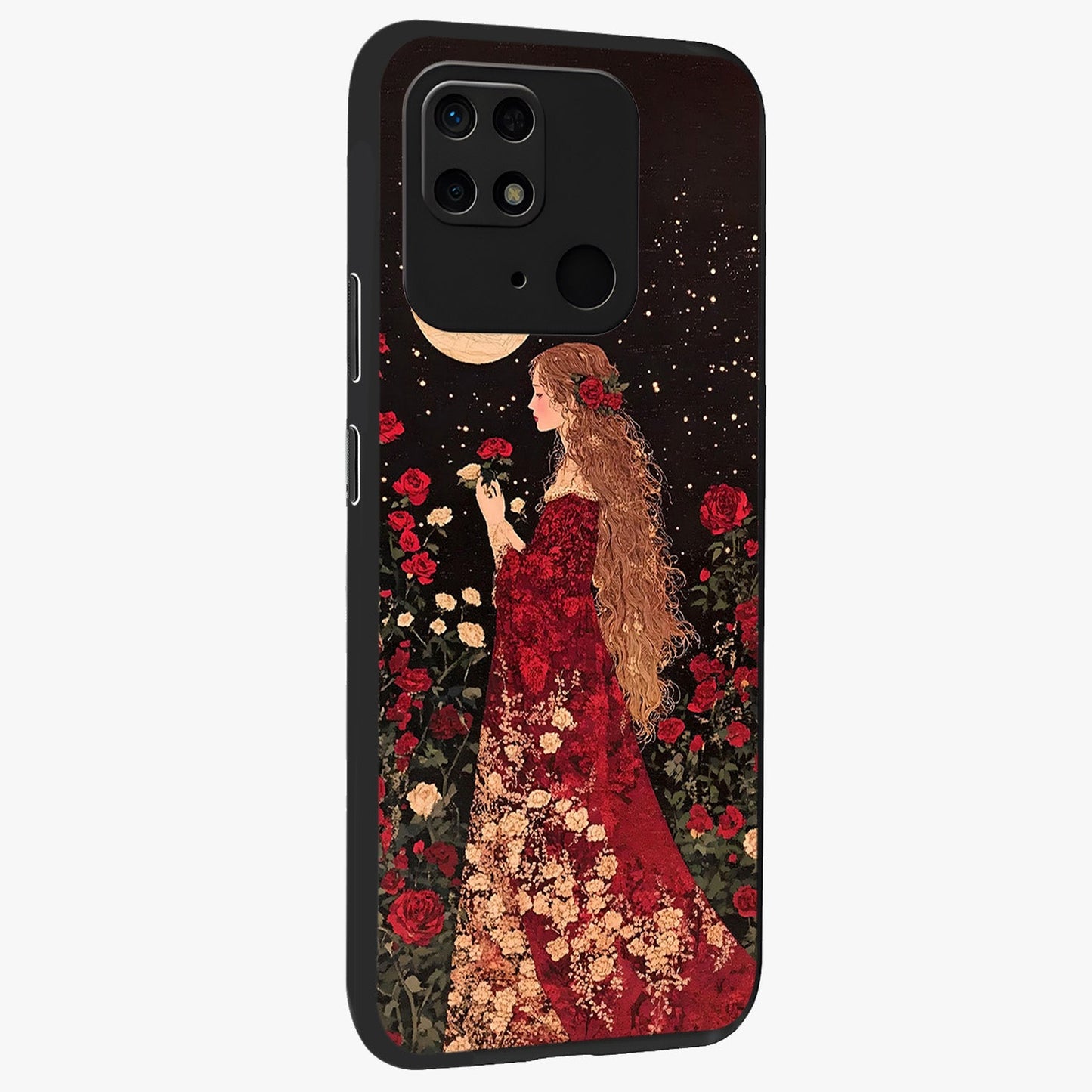 Crimson Dreams Glass Case upright view showcasing dreamy red toned artwork with modern aesthetic style.