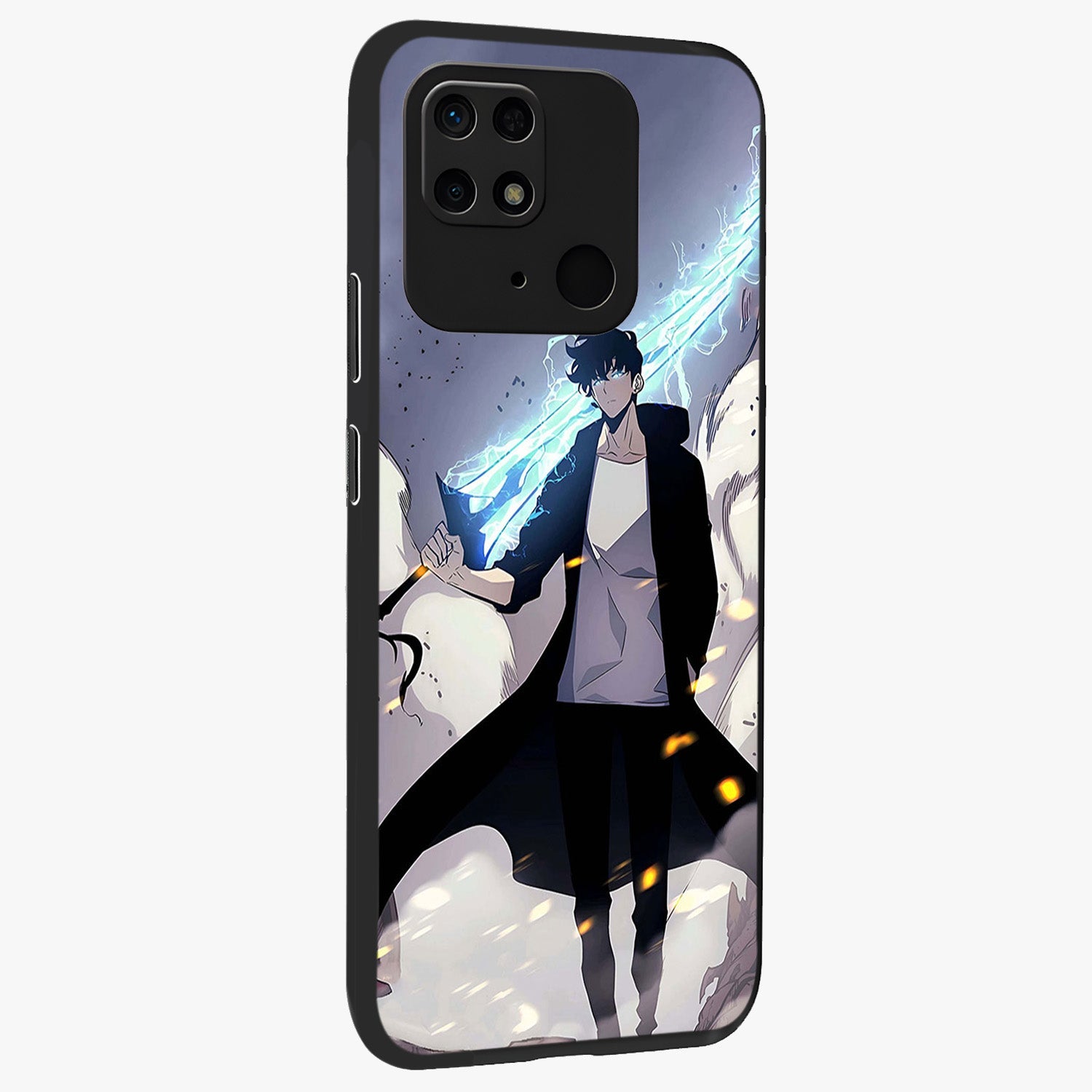 Dark Lightning Anime Warrior Glass Case upright view showcasing dramatic warrior artwork with dark lightning aesthetic.