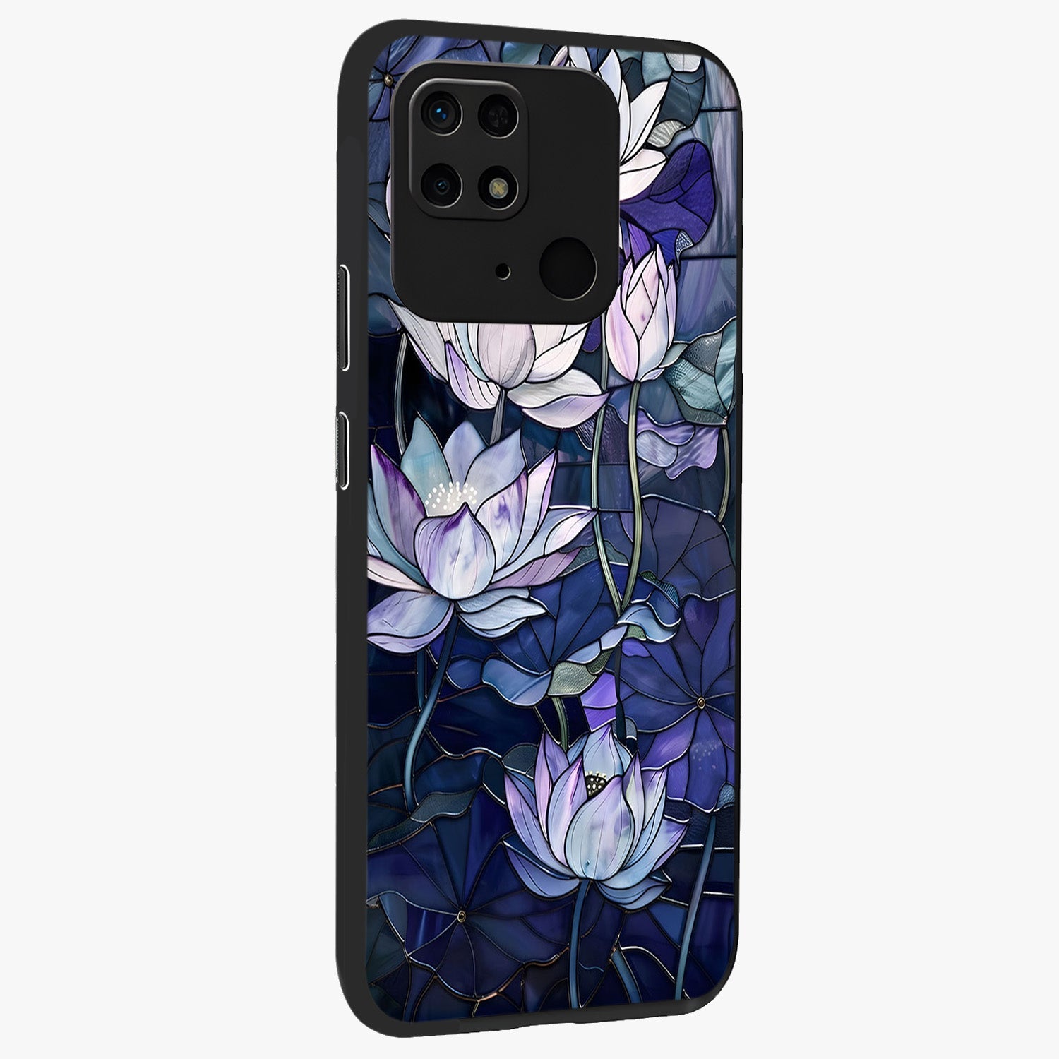 Gloss Petal Rush Glass Case upright view showcasing dynamic floral petal artwork with modern botanical theme.