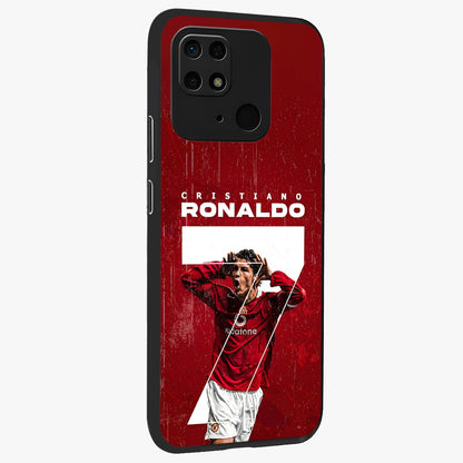 Goal Celebration Legacy Glass Case upright view showcasing dynamic football inspired artwork with victory celebration aesthetic.