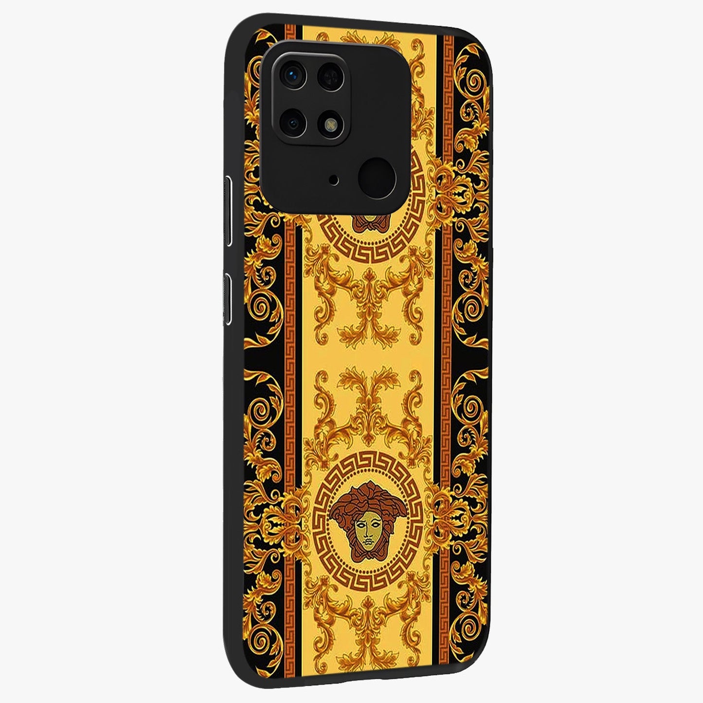 Golden Lotus Glow Glass Case upright view showcasing luminous lotus artwork with peaceful divine theme.