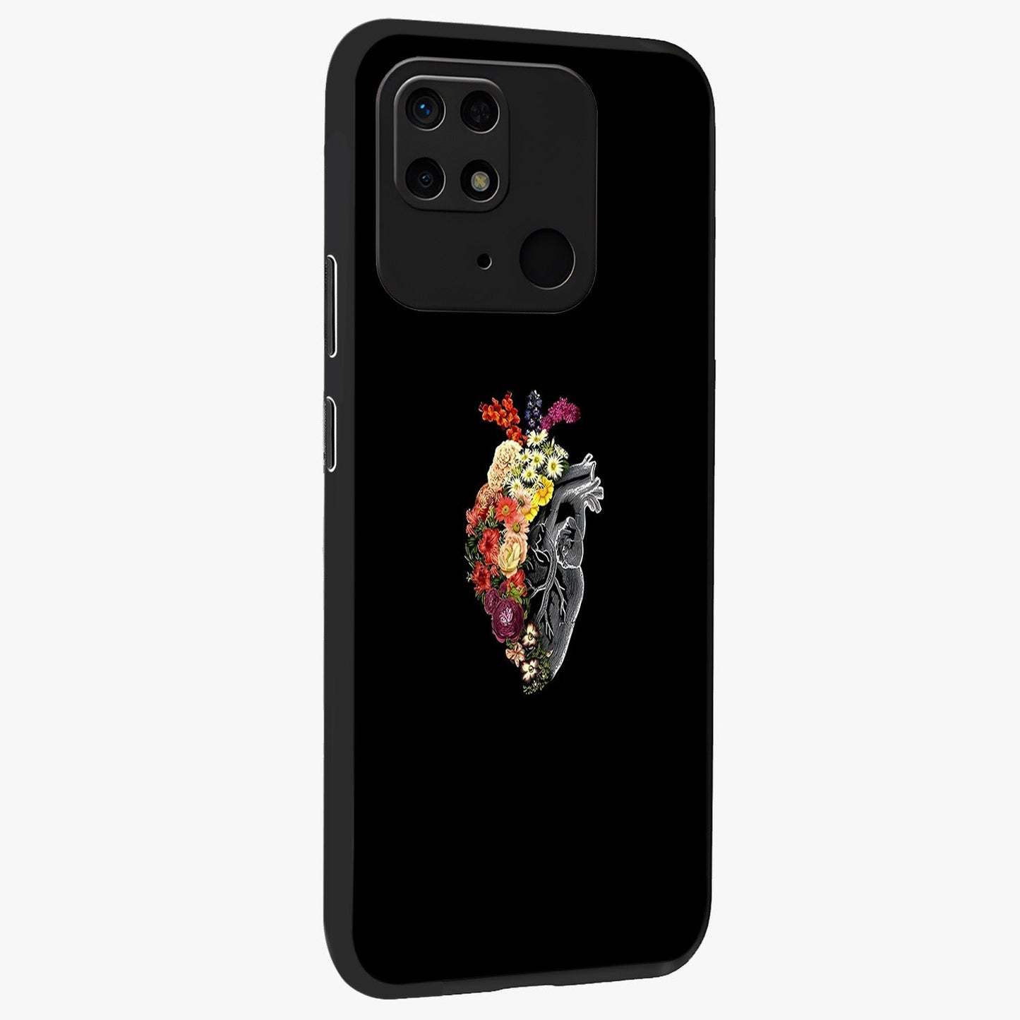 Heart With Flowers Glass Case upright view showcasing decorative heart and floral artwork with sweet romantic theme.