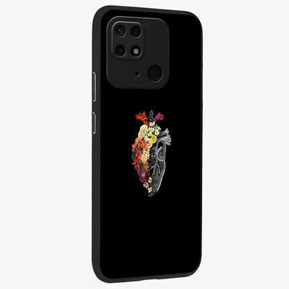 Heart With Flowers Glass Case upright view showcasing decorative heart and floral artwork with sweet romantic theme.