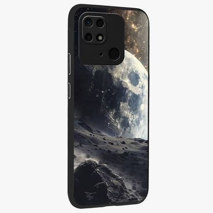 Lunar Horizon Glow Glass Case upright view showcasing radiant lunar artwork with calm cosmic theme.