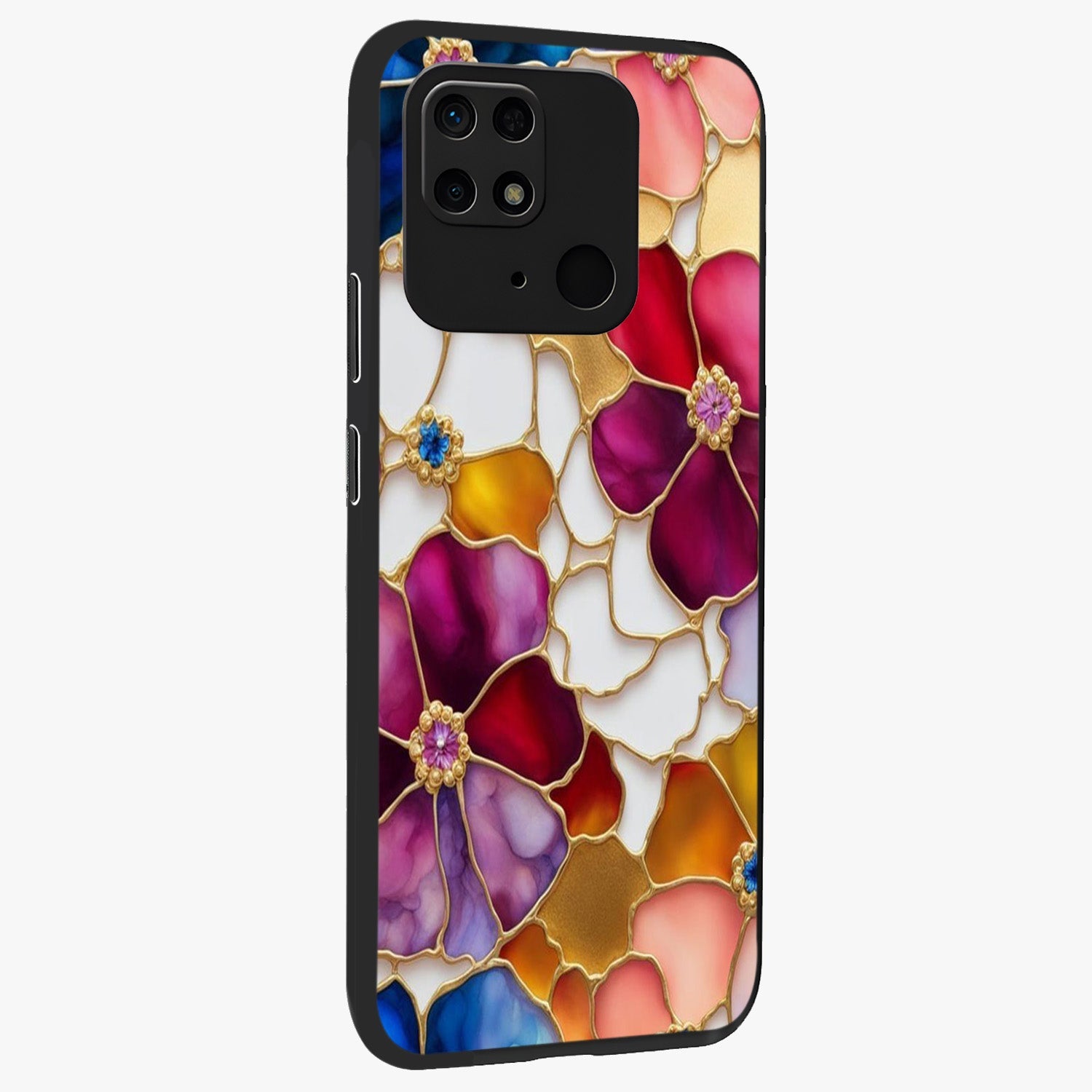 Marble Flower Pattern Glass Case upright view showcasing decorative marble flower artwork with refined style.
