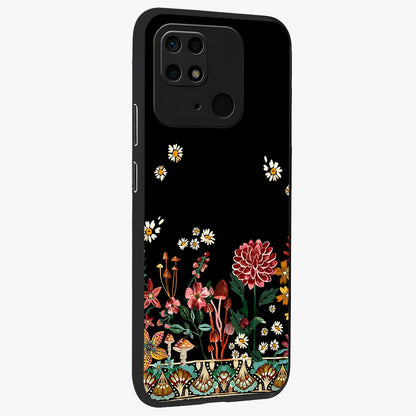Midnight Bloom Pattern Glass Case upright view showcasing decorative floral artwork with deep night themed palette.