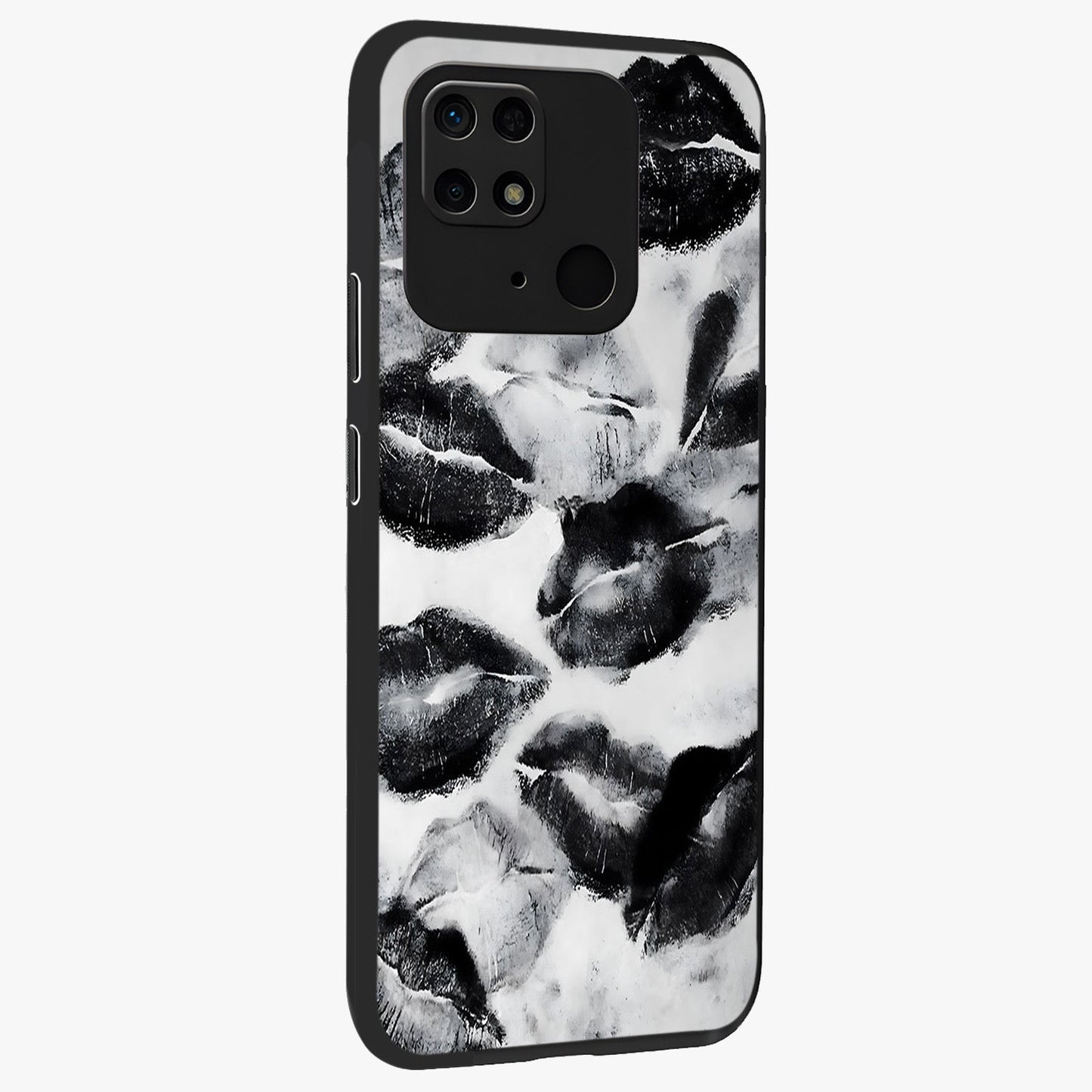 Midnight Kiss Marks Glass Case upright view showcasing stylish kiss mark artwork with trendy romantic theme.