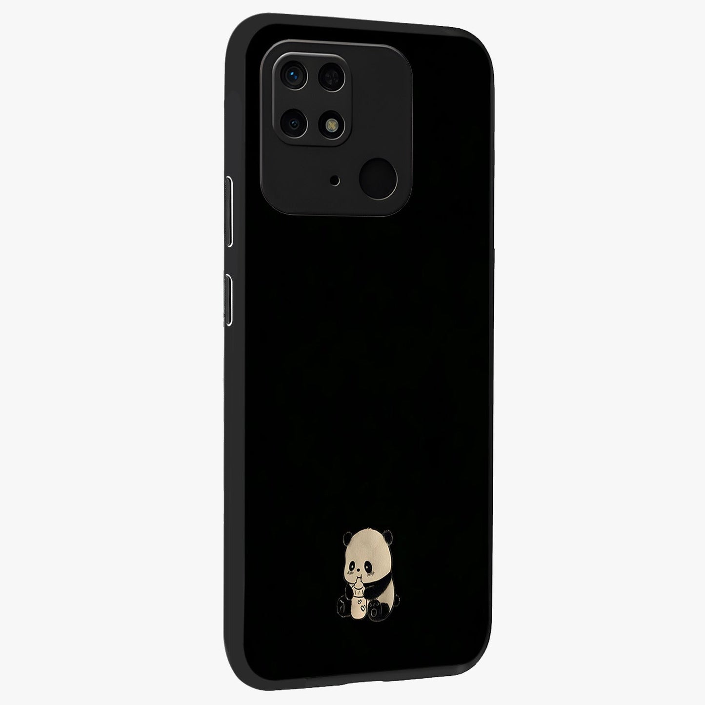 Midnight Panda Love Glass Case upright view showcasing charming panda artwork with playful romantic theme.