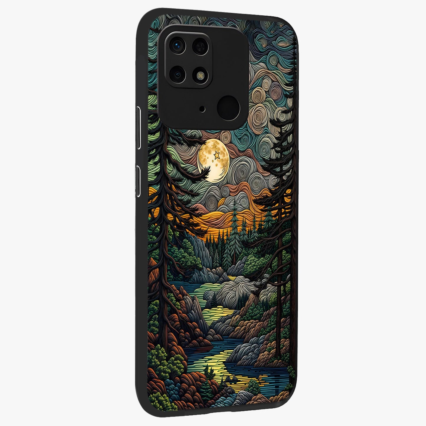 Moonlight Forest Dream Glass Case upright view showcasing magical forest artwork with calm night theme.
