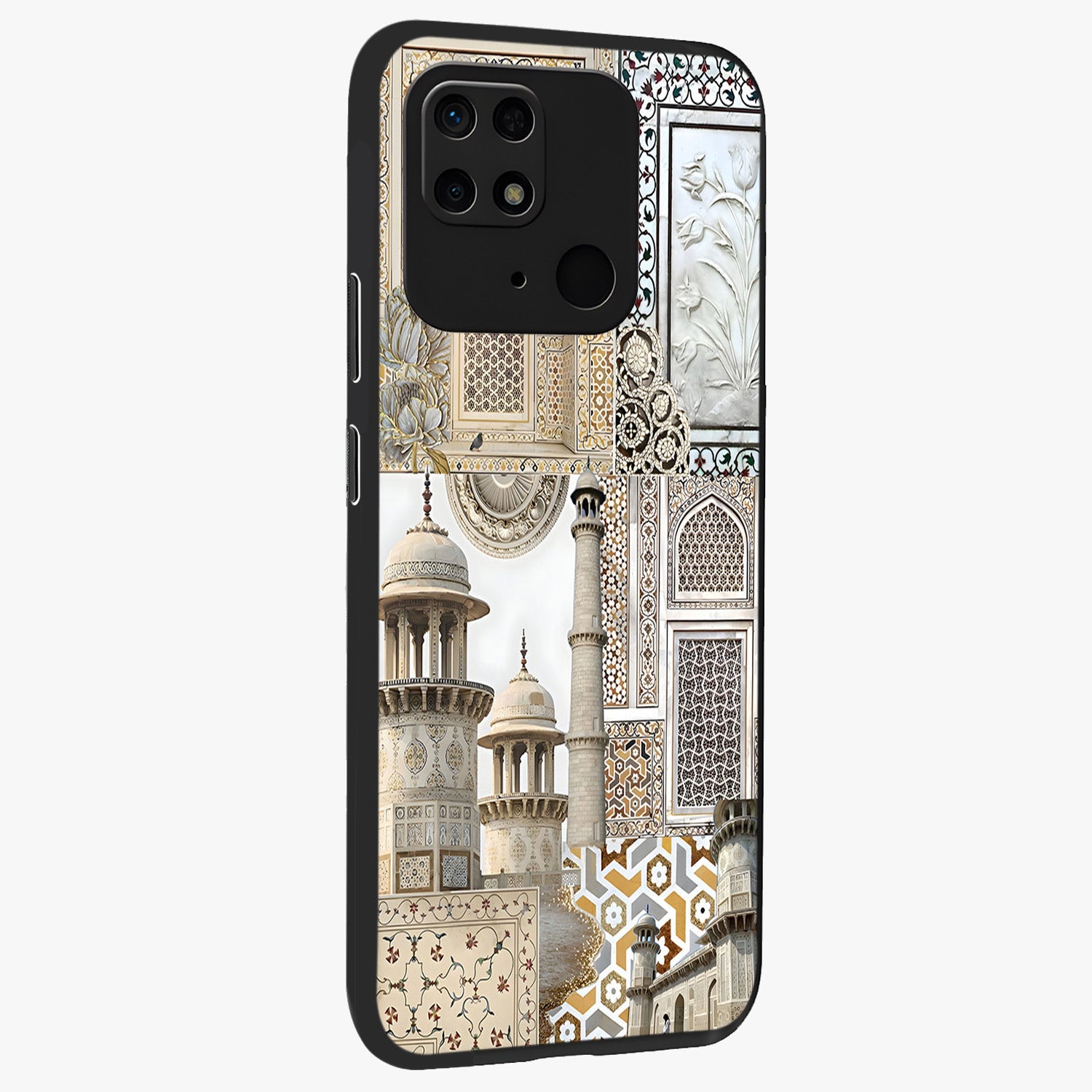Mughal Marble Legacy Glass Case upright view showcasing ornate Mughal design with luxurious traditional theme.