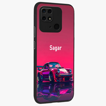 Neon Pink Porsche Glass Case upright view showcasing vibrant sports car artwork with bold automotive theme.