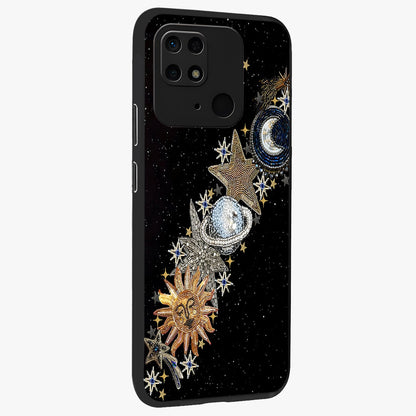 Pearls Universe Object Glass Case upright view showcasing decorative pearl themed artwork with cosmic elegance.