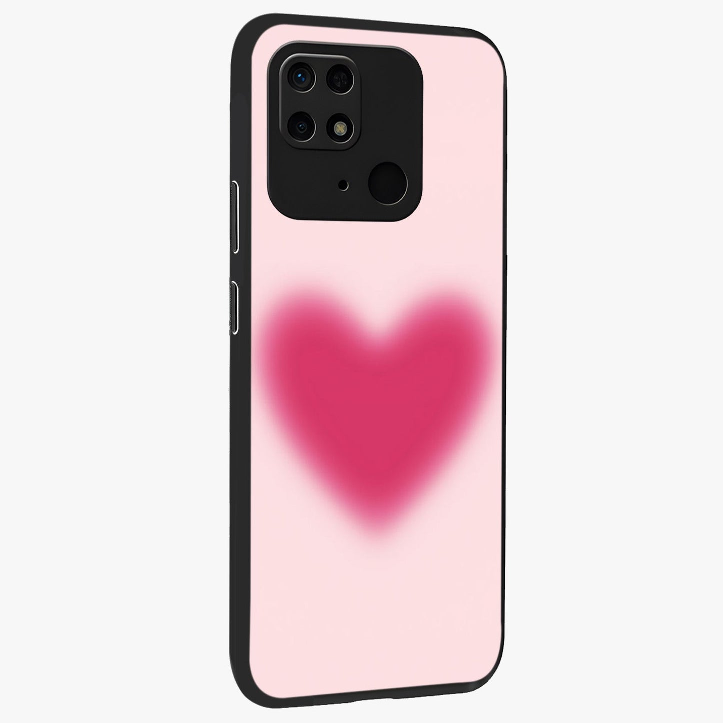 Pink Aura Heart Glass Case upright view showcasing romantic heart artwork with soft pastel theme.