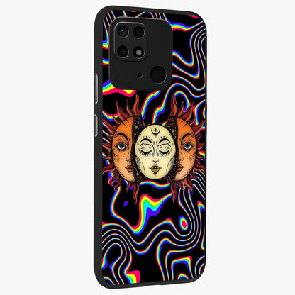 Psychedelic Sun Glass Case upright view showcasing trippy sun artwork with bold psychedelic theme.