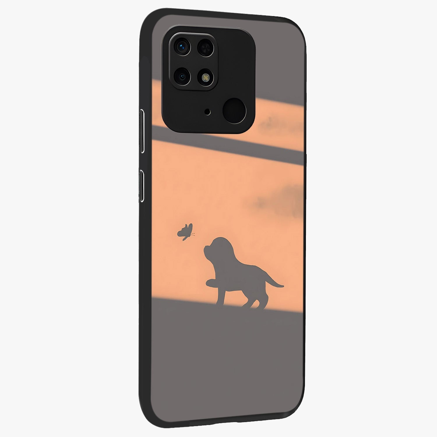 Puppy Shadow Art Glass Case upright view showcasing charming puppy artwork with creative silhouette theme.