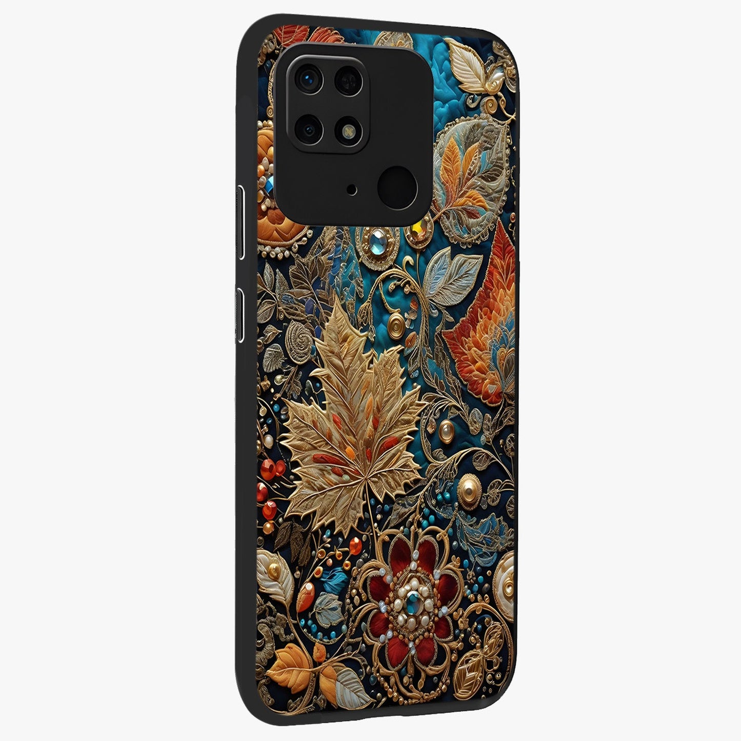 Royal Jewel Garden Glass Case upright view showcasing rich floral artwork with luxurious garden theme.
