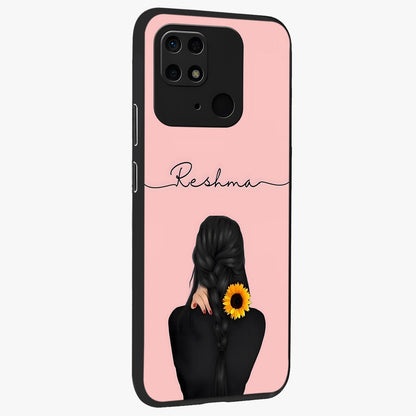 Sunflower Braid Beauty With Custom Name Glass Case upright view showcasing bright sunflower artwork with personalized floral aesthetic.
